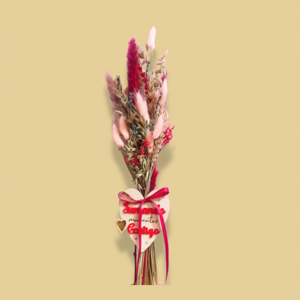 Ramo de flores preservadas con placa personalizada