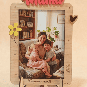 Marco “Mamá Vertical” con foto familiar y decoración floral.